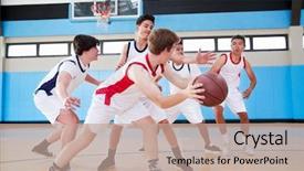  Presentation with high school - Slide set with male high school basketball team background and a coral colored foreground