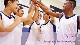  Presentation with sports school - Cool new presentation theme with male high school basketball team backdrop and a lemonade colored foreground