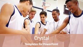  Presentation with high school - Presentation enhanced with male high school basketball team background and a coral colored foreground