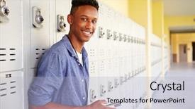  Presentation with african american high school - Colorful presentation theme enhanced with male high school student backdrop and a light blue colored foreground