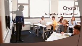  Presentation with high school - PPT theme enhanced with male high school teacher standing background and a lemonade colored foreground