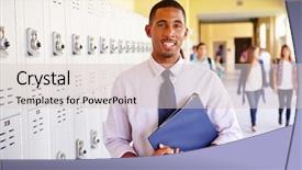  Presentation with high school - Colorful presentation design enhanced with male high school teacher standing backdrop and a lemonade colored foreground