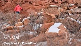  Presentation with fort - Beautiful PPT layouts featuring male-hiker-at-sandstone-rock backdrop and a coral colored foreground