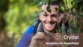  Presentation with forest - Amazing slide set having male hiker binoculars in forest backdrop and a  colored foreground