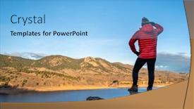  Presentation with fall down - Audience pleasing theme consisting of male-hiker-in-a-down backdrop and a light blue colored foreground