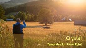  Presentation with meadow - Presentation theme having male-hiker-in-summer-meadow background and a tawny brown colored foreground