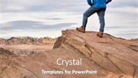  Presentation with fall mountains - PPT theme consisting of male-hiker-on-a-rocky background and a coral colored foreground