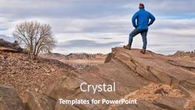  Presentation with fall mountains - PPT theme enhanced with male-hiker-on-a-rocky background and a coral colored foreground