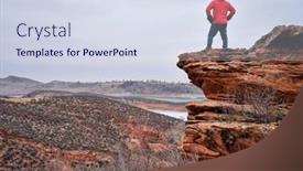  Presentation with rocky mountains - PPT layouts consisting of male-hiker-on-a-rocky background and a sky blue colored foreground