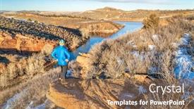  Presentation with sandstone - Beautiful PPT theme featuring male-hiker-on-a-sandstone backdrop and a coral colored foreground