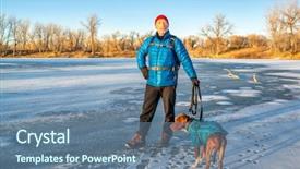  Presentation with dog - Cool new slides with male hiker with a pitbull backdrop and a ocean colored foreground