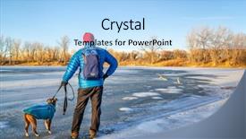  Presentation with dog - Theme enhanced with male hiker with a pitbull background and a light blue colored foreground