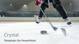  Presentation with puck - PPT layouts having male-hockey-player-in-sports background and a sky blue colored foreground