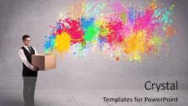  Presentation with spray paint - Cool new slide set with male holding a paperboard box backdrop and a light gray colored foreground