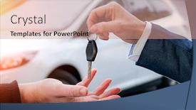  Presentation with keys - Audience pleasing presentation design consisting of handover - male holding car keys backdrop and a coral colored foreground