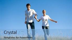  Presentation with running hours - Theme featuring male holding hands - happy young couple running background and a light blue colored foreground