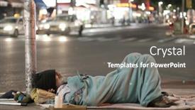  Presentation with homeless - Colorful presentation theme enhanced with male-homeless-sleeping backdrop and a gray colored foreground