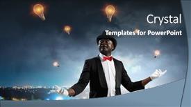  Presentation with illusionist - Presentation theme with male-illusionist-performing-tricks-mixed background and a tawny brown colored foreground