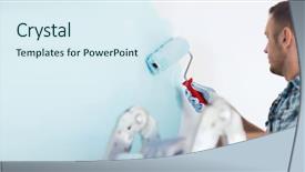  Presentation with close up of cinnamon roll - Presentation enhanced with male in gloves holding painting background and a sky blue colored foreground