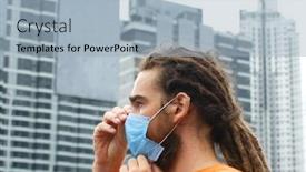  Presentation with bacteria - Cool new slide deck with male-in-mask-for-protection backdrop and a light blue colored foreground