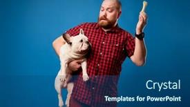  Presentation with bone - Colorful slide set enhanced with male-in-red-shirt-holds backdrop and a ocean colored foreground