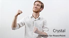  Presentation with joyful - Presentation design enhanced with male in white shirt pump background and a light gray colored foreground
