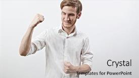  Presentation with joyful - Beautiful presentation design featuring male in white shirt pump backdrop and a  colored foreground