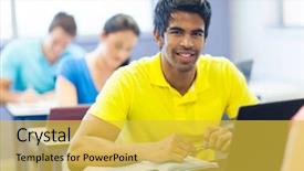  Presentation with university - Slide deck enhanced with male indian university student background and a yellow colored foreground