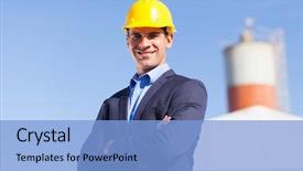  Presentation with industrial engineering - Beautiful slide set featuring male industrial engineer in mining backdrop and a light blue colored foreground