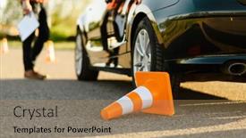  Presentation with traffic - Audience pleasing presentation theme consisting of male-instructor-at-the-car backdrop and a coral colored foreground