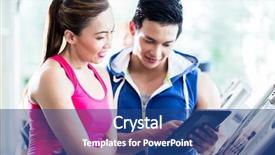  Presentation with treadmill - PPT layouts consisting of male instructor evaluating fitness performance background and a ocean colored foreground