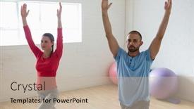  Presentation with warrior - Audience pleasing presentation consisting of male-instructor-with-student-practicing backdrop and a mint green colored foreground