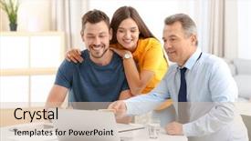  Presentation with consulting - Presentation theme consisting of male insurance agent consulting young background and a lemonade colored foreground