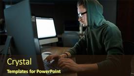  Presentation with hacker - PPT layouts featuring male-internet-hacker-in-hood background and a tawny brown colored foreground
