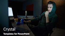  Presentation with hacker - Audience pleasing theme consisting of male-internet-hacker-in-hood backdrop and a black colored foreground
