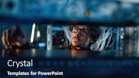  Presentation with server - Slide deck with male-it-professional-working background and a navy blue colored foreground