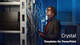  Presentation with diagnosis - Slide set consisting of male-it-technical-specialist-makes background and a navy blue colored foreground