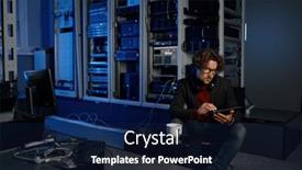  Presentation with server - Slides featuring male-it-technician-working background and a navy blue colored foreground