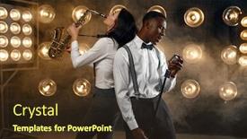  Presentation with jazz - Cool new slides with male-jazz-performer-and-female backdrop and a tawny brown colored foreground