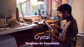  Presentation with studio - Presentation theme enhanced with male-jeweller-looking-at-ring background and a wine colored foreground