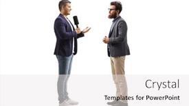  Presentation with journalist - Beautiful presentation theme featuring male-journalist-with-a-microphone backdrop and a white colored foreground