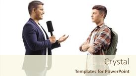  Presentation with journalist - Slides consisting of male-journalist-with-a-microphone background and a cream colored foreground