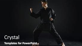  Presentation with kimono - Colorful slide set enhanced with male-karate-fighter-in-black backdrop and a black colored foreground