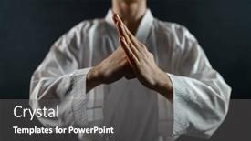  Presentation with freedom fighter india - Audience pleasing presentation theme consisting of male-karate-fighter-in-white backdrop and a dark gray colored foreground
