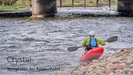  Presentation with kayak - Presentation theme consisting of male-kayaker-wearing-drysuit-helmet background and a light gray colored foreground