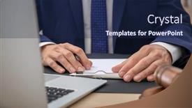  Presentation with lawyer - Slides featuring male lawyer working in office background and a navy blue colored foreground