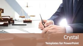 Presentation with law - Amazing PPT theme having male lawyer working in office backdrop and a coral colored foreground
