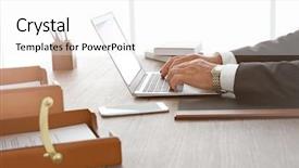  Presentation with lawyer - Slide set consisting of male lawyer working with laptop background and a white colored foreground