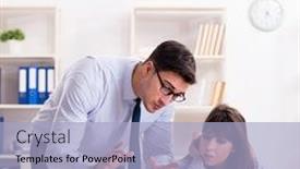  Presentation with black male female fashion - Audience pleasing presentation design consisting of male-lecturer-giving-lecture backdrop and a light blue colored foreground