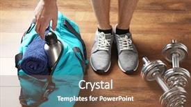  Presentation with bag - PPT layouts consisting of male legs and sport bag background and a tawny brown colored foreground